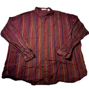 Steeplechase XL Striped Long Sleeve Button-Down Shirt 100% Cotton Red Green Blue